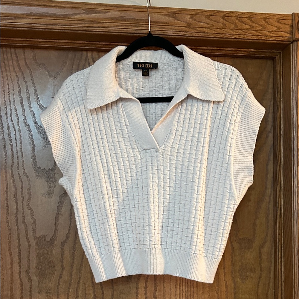Truth Brand/  Ivory Knit Collared Vest